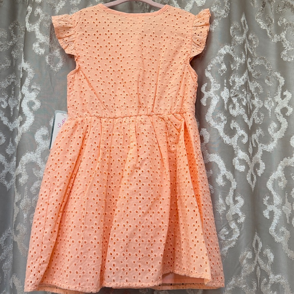 Little Lass Peach Eyelet Button-Down Dress Size 6 - Picture 4 of 6
